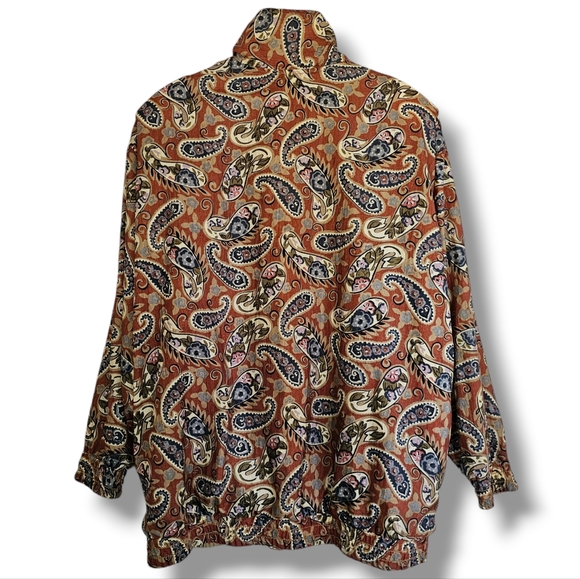 Vintage 90s Track Jacket Windbreaker Bomber Size 2X Paisley Tan Reversible Retro - Picture 2 of 15